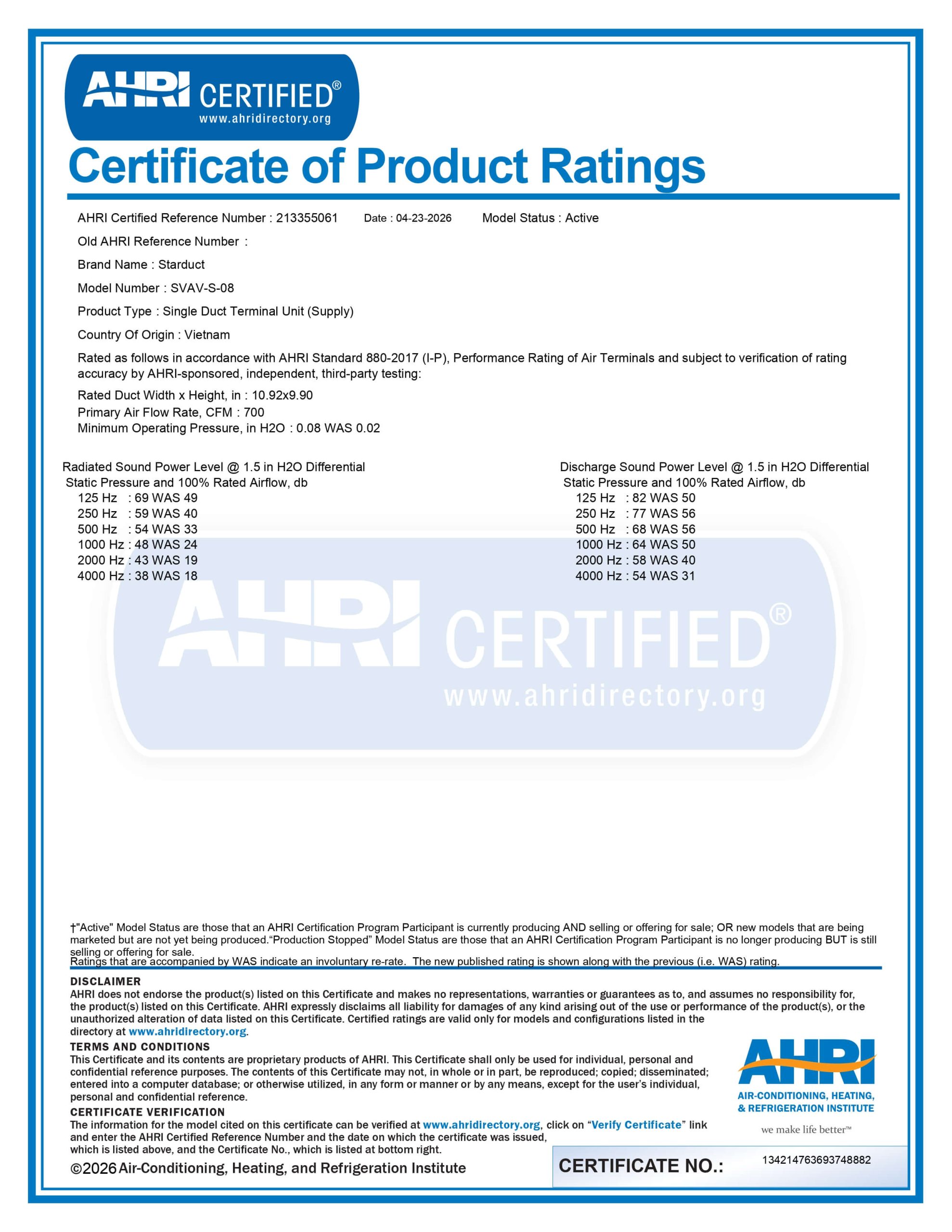 AHRICertificate (08 inch)