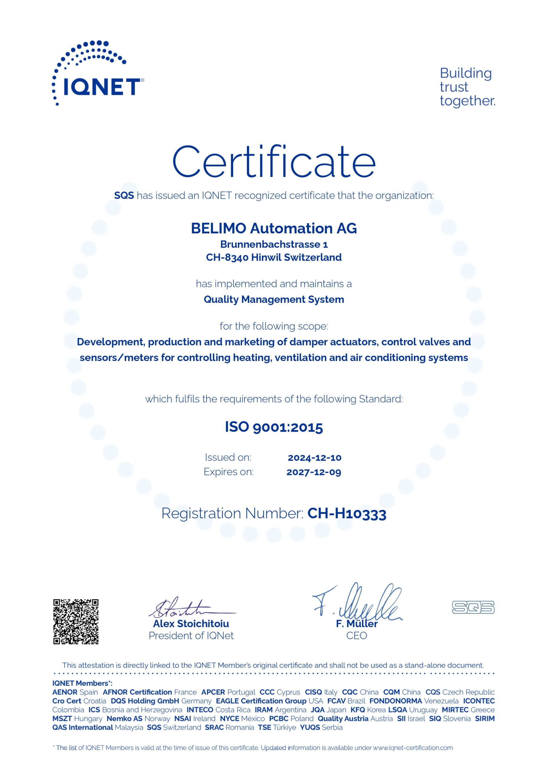 Certification for establishing and maintaining the ISO 9001:2015 Quality Management System and ISO 14001:2015 Environmental Management System