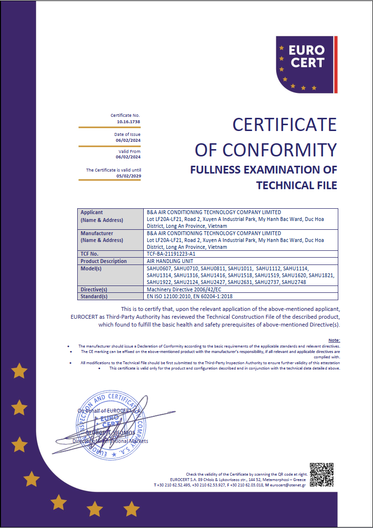 CE CERTIFICATE OF COMFORMITY